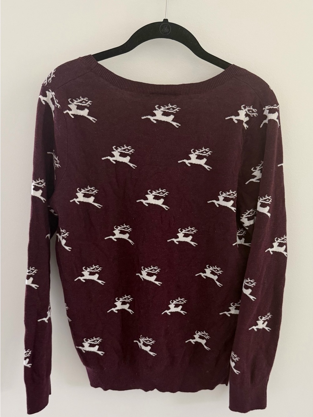 LOFT Women's Cotton Reindeer Print Plum Cotton Crew Sweater - Picture 4 of 4
